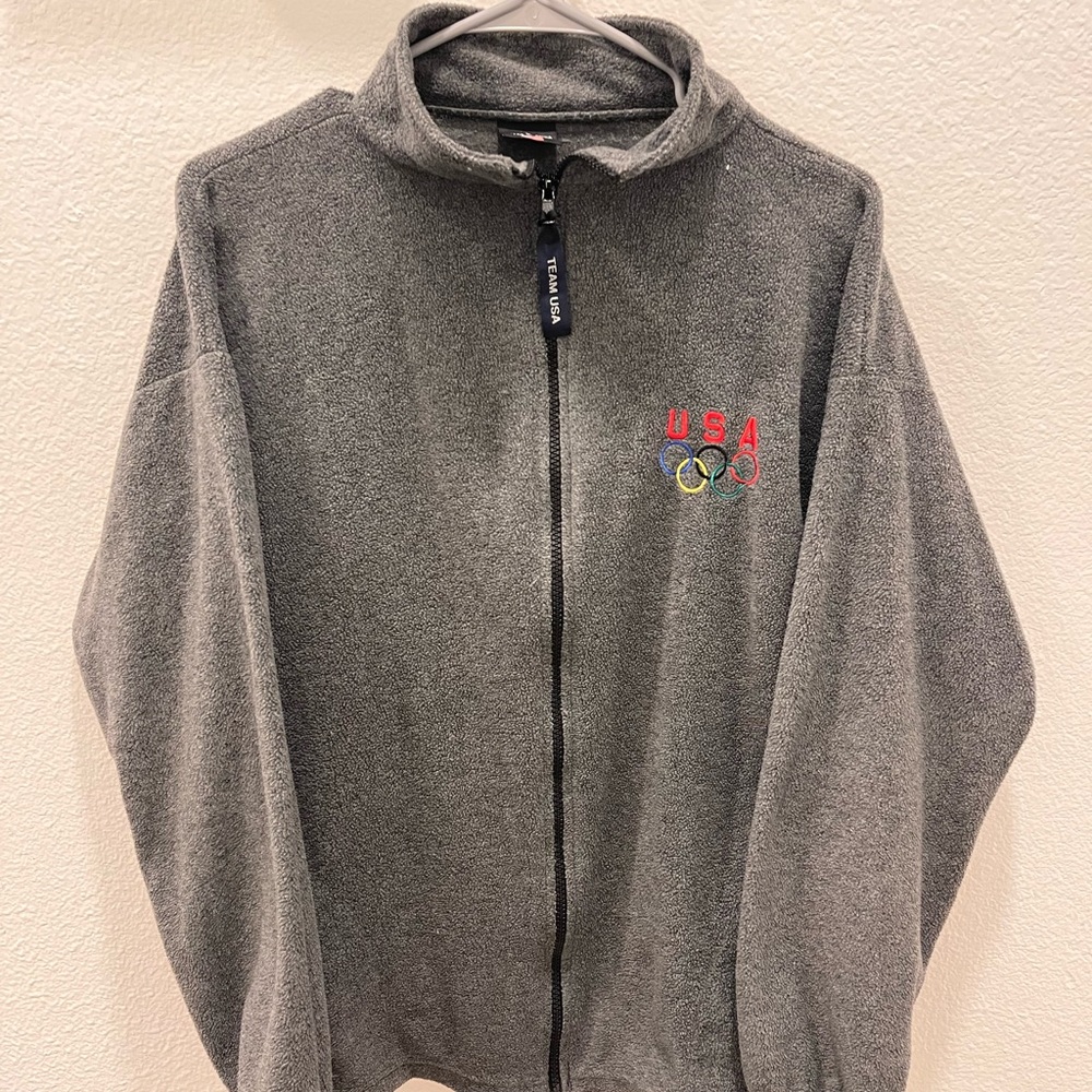 Vintage Olympics Team USA Grey Fleece Jacket Large